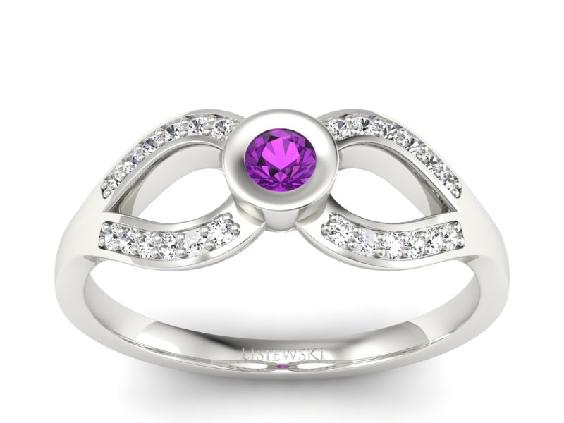 Złoty pierścionek z ametystem i brylantami - p16153bat - 1