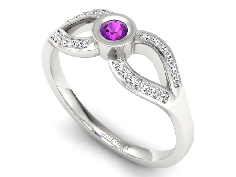 Złoty pierścionek z ametystem i brylantami - p16153bat - 3