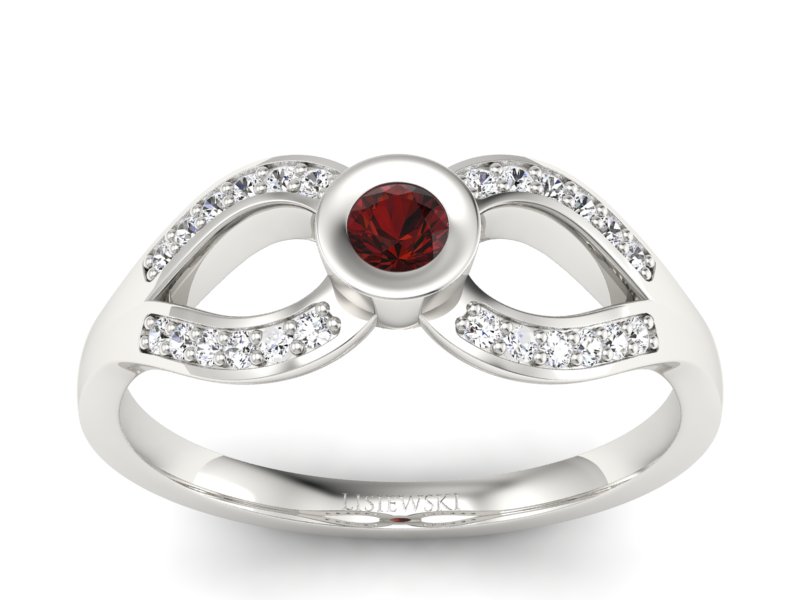 Pierścionek z granatem i brylantami białe złoto - p16153bgr - 1