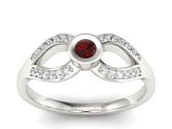 Pierścionek z granatem i brylantami białe złoto - p16153bgr