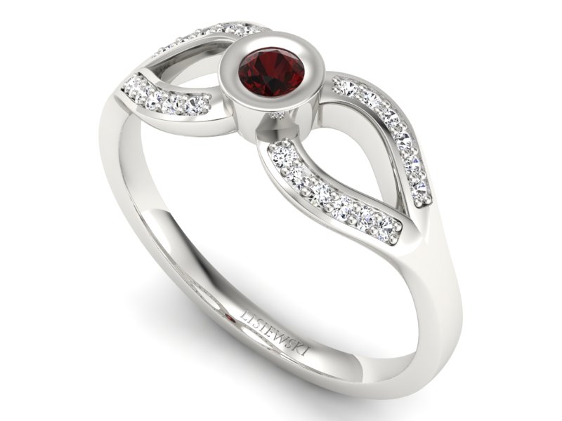 Pierścionek z granatem i brylantami białe złoto - p16153bgr - 3