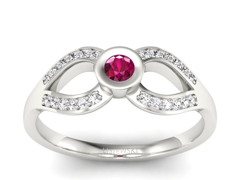 Pierścionek z rubinem i brylantami białe złoto - p16153br - 1