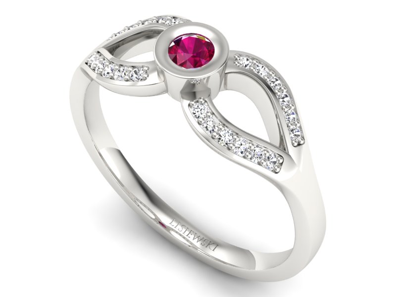 Pierścionek z rubinem i brylantami białe złoto - p16153br - 3