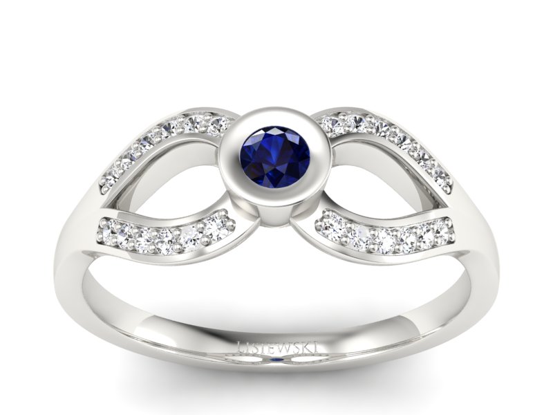 Złoty pierścionek z szafirem i brylantami - p16153bsz - 1