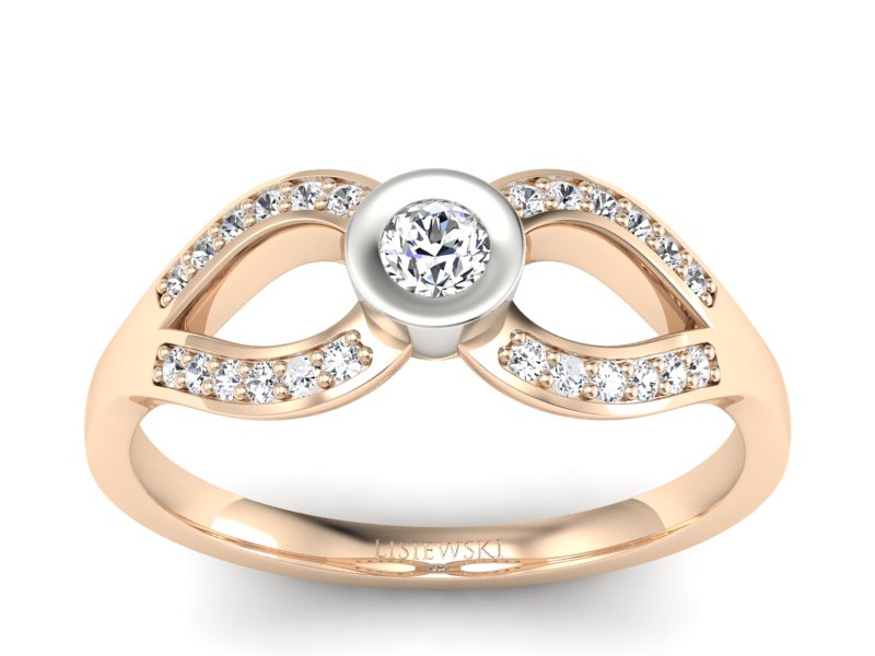 Pierścionek z brylantami białe różowe złoto - p16153cb - 1