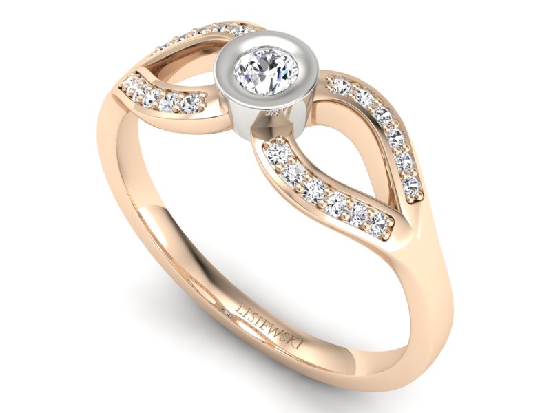 Pierścionek z brylantami białe różowe złoto - p16153cb - 3