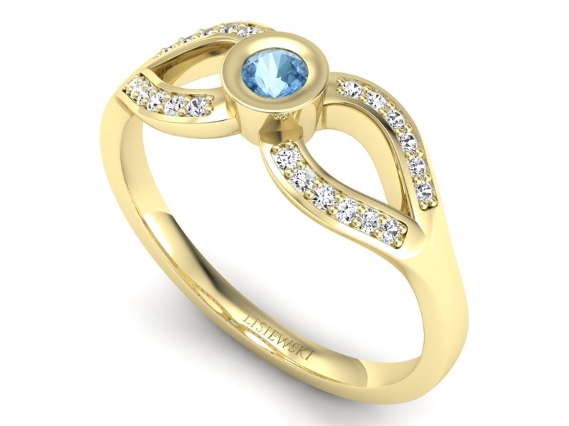 Złoty pierścionek z topazem i brylantami - p16153za - 3