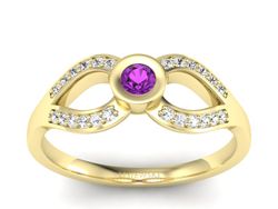 Pierścionek z ametystem i brylantami żółte złoto - p16153zat