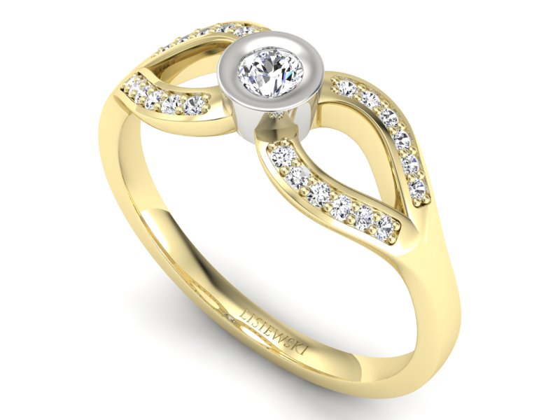 Pierścionek z diamentami żółte i białe złoto - p16153zb - 3