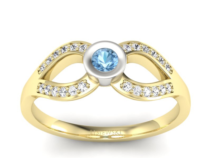 Złoty pierścionek z topazem i brylantami - p16153zba - 1