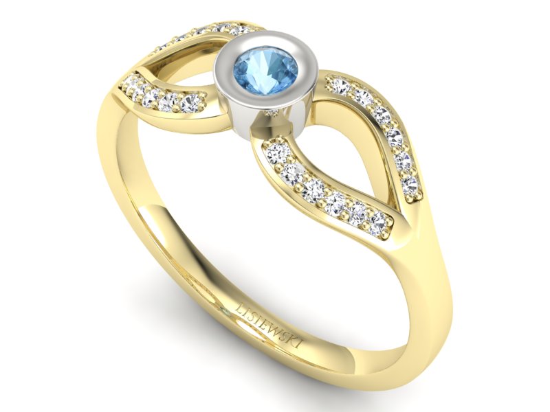 Złoty pierścionek z topazem i brylantami - p16153zba - 3