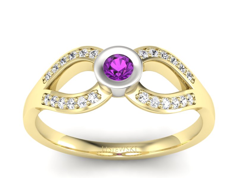 Pierścionek z ametystem i brylantami - p16153zbat - 1