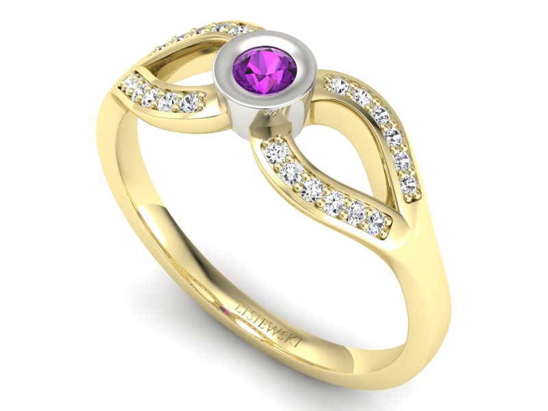 Pierścionek z ametystem i brylantami - p16153zbat - 3