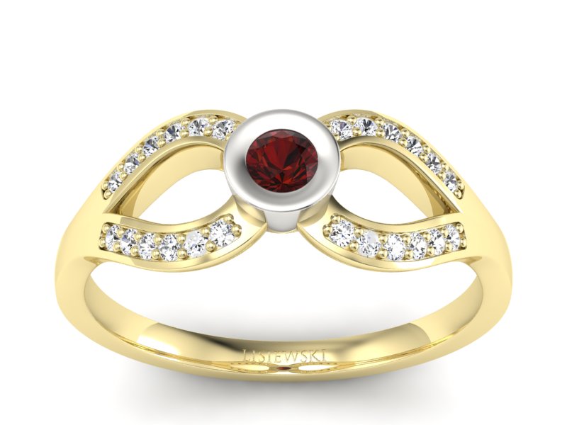 Pierścionek z granatem i brylantami - p16153zbgr - 1