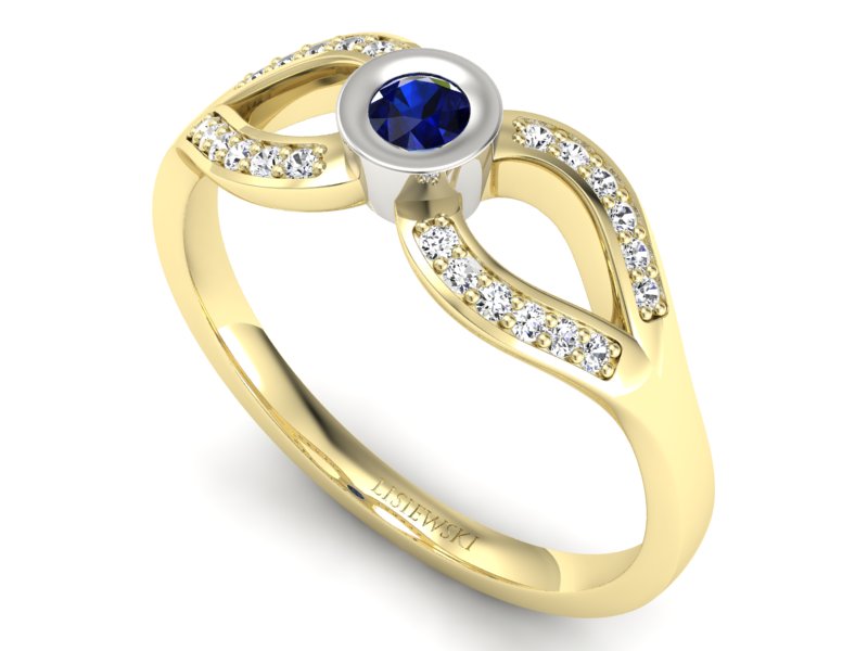 Złoty pierścionek z szafirem i brylantami - p16153zbsz - 3