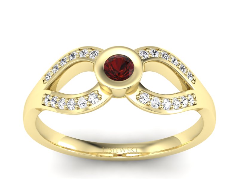 Złoty pierścionek z granatem i brylantami - p16153zgr - 1