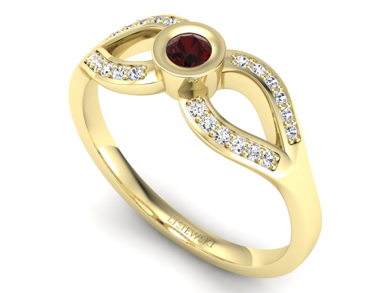 Złoty pierścionek z granatem i brylantami - p16153zgr - 3