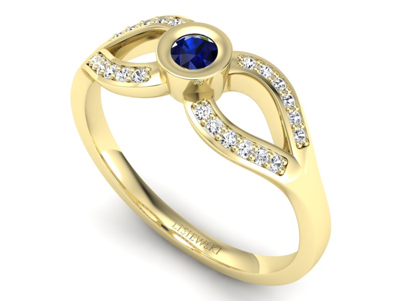 Złoty pierścionek z szafirem i brylantami - p16153zsz - 3