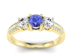 Pierścionek z tanzanitem i brylantami żółte złoto - p16160zt