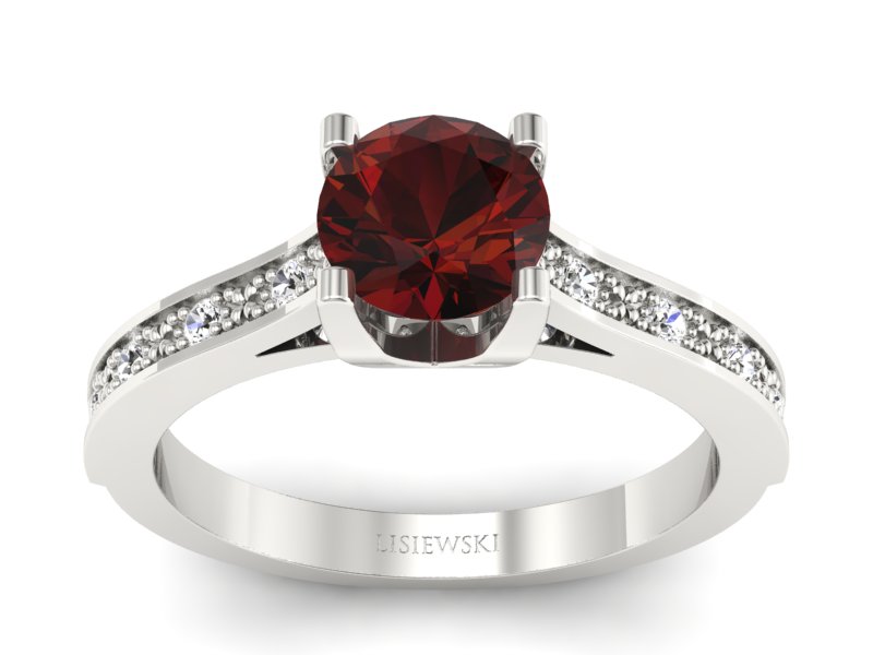 Pierścionek białe złoto z granatem i brylantami - p16165bgr - 1