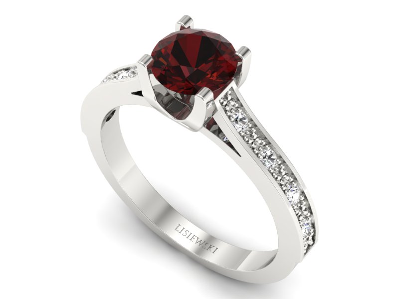 Pierścionek białe złoto z granatem i brylantami - p16165bgr - 3