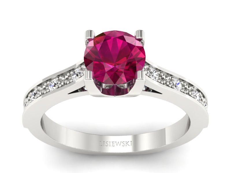 Pierścionek z rubinem i brylantami białe złoto - p16165br - 1