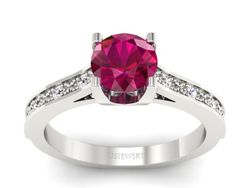 Pierścionek z rubinem i brylantami białe złoto - p16165br