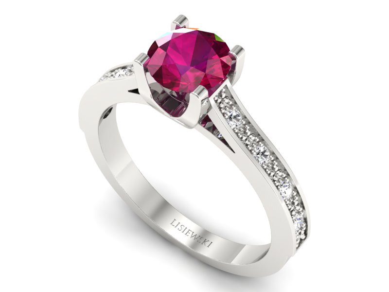 Pierścionek z rubinem i brylantami białe złoto - p16165br - 3