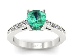 Złoty pierścionek ze szmaragdem i brylantami - p16165bsm