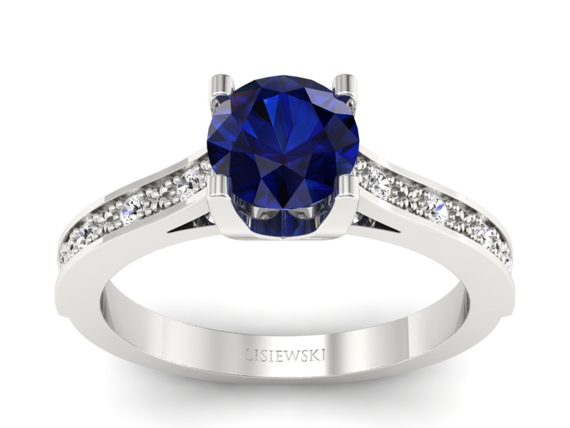 Pierścionek z szafirem i brylantami białe złoto - p16165bsz - 1