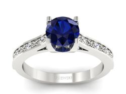 Pierścionek z szafirem i brylantami białe złoto - p16165bsz