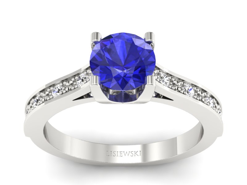 Pierścionek z szafirem i brylantami białe złoto - p16165bszc - 1
