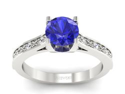 Pierścionek z szafirem i brylantami białe złoto - p16165bszc