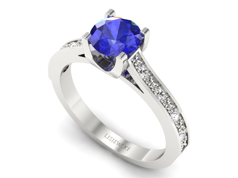 Pierścionek z szafirem i brylantami białe złoto - p16165bszc - 3