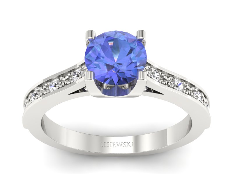 Pierścionek z tanzanitem białe złoto z brylantami - p16165bt - 1