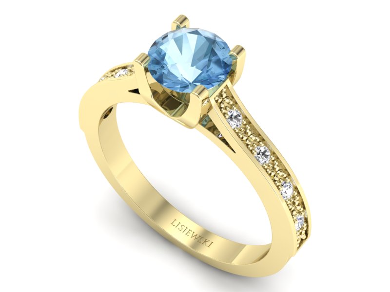 Złoty pierścionek z topazem i brylantami - p16165za - 3