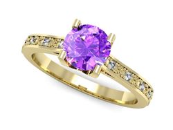 Pierścionek z ametystem i diamentami żółte złoto - p16165zam