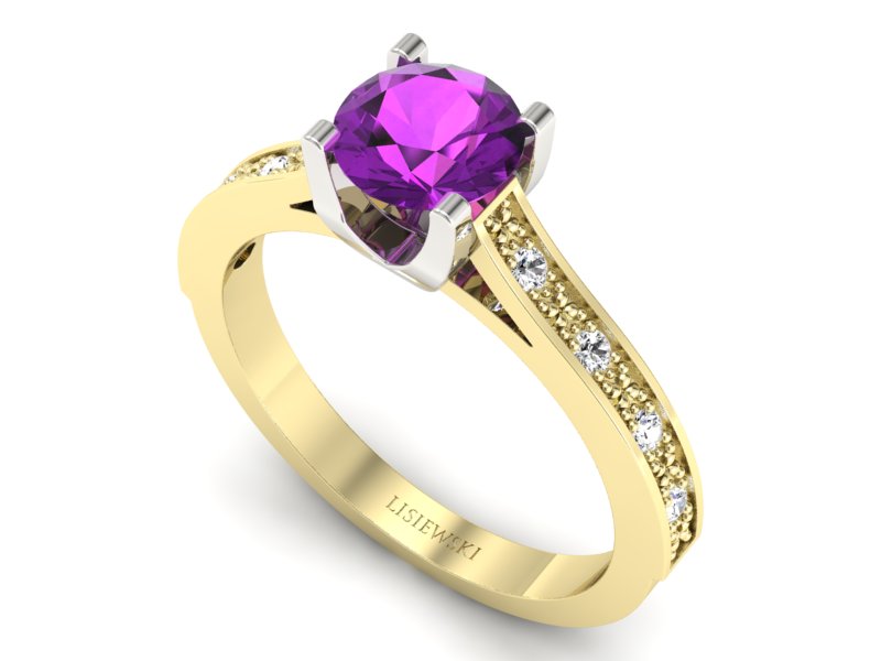 Złoty pierścionek ametyst i brylanty złoto - p16165zbam - 3