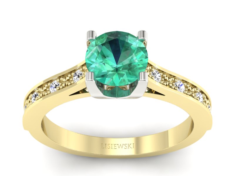 Złoty pierścionek ze szmaragdem i diamentami - p16165zbsm - 1