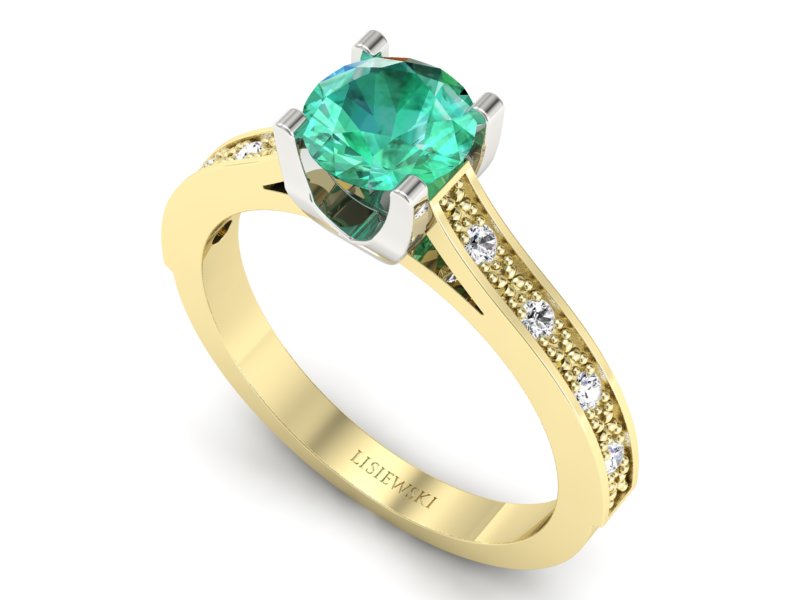 Złoty pierścionek ze szmaragdem i diamentami - p16165zbsm - 3