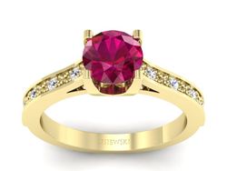 Pierścionek z rubinem i brylantami żółte złoto - p16165zr