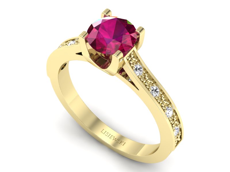 Pierścionek z rubinem i brylantami żółte złoto - p16165zr - 3