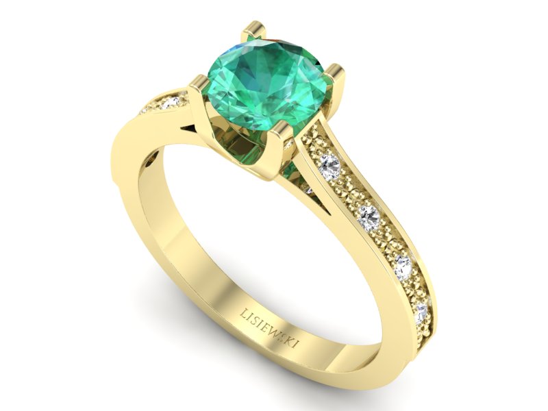 Złoty pierścionek ze szmaragdem i diamentami - p16165zsm - 3