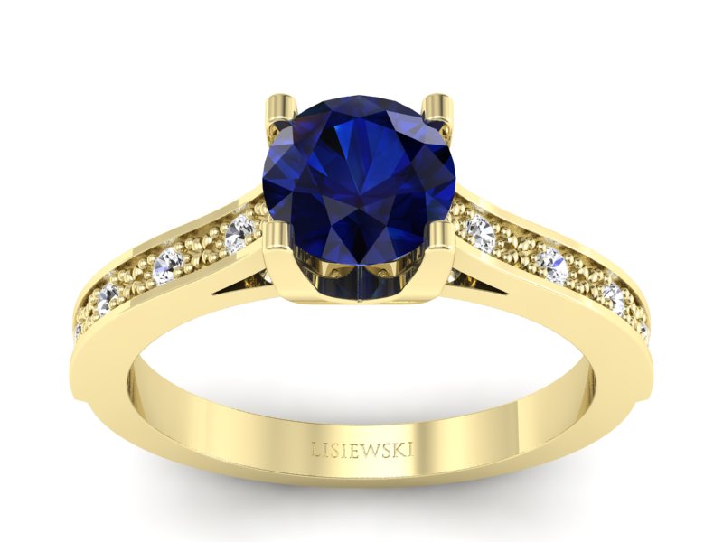 Złoty pierścionek z szafirem i brylantami - p16165zsz - 1