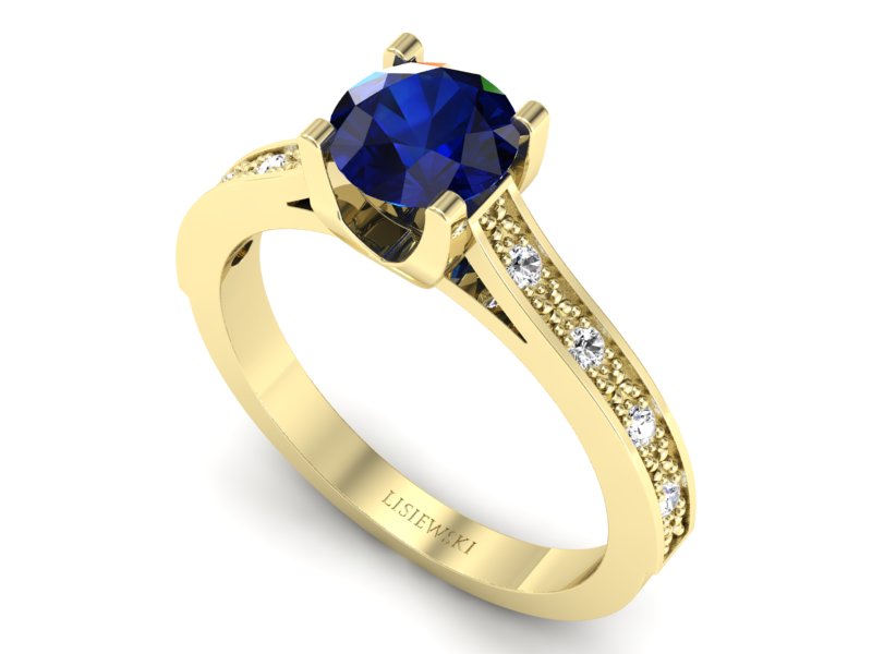 Złoty pierścionek z szafirem i brylantami - p16165zsz - 3