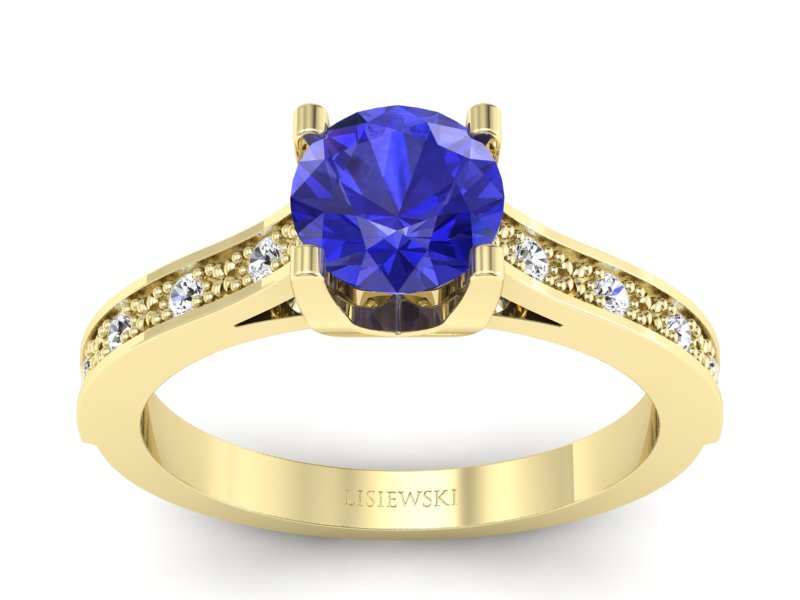 Złoty pierścionek z szafirem i brylantami - p16165zszc - 1