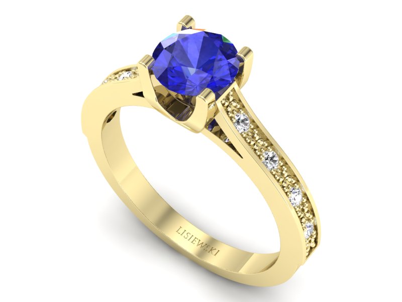 Złoty pierścionek z szafirem i brylantami - p16165zszc - 3