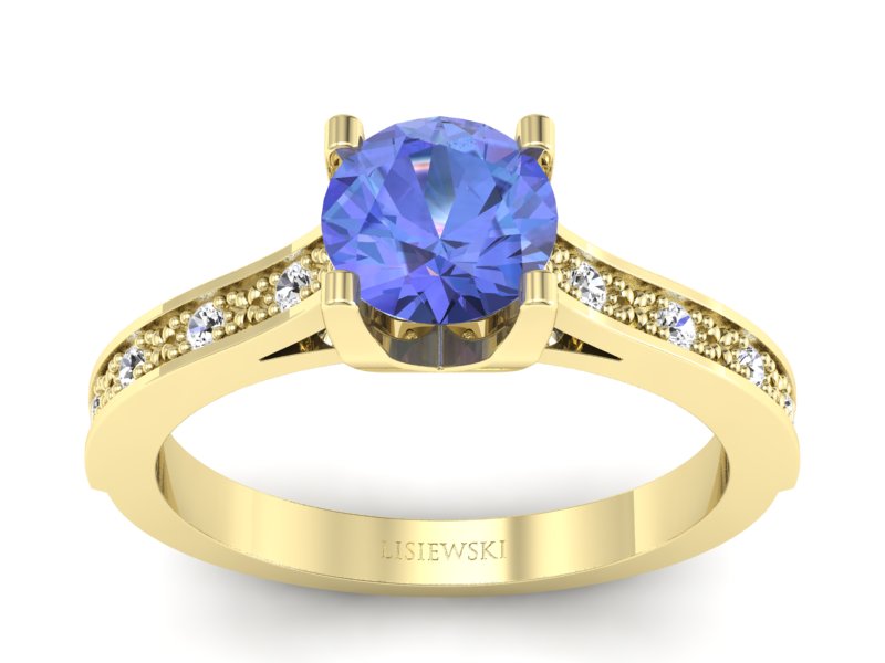 Pierścionek z tanzanitem i brylantami żółte złoto - p16165zt - 1