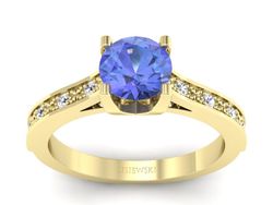 Pierścionek z tanzanitem i brylantami żółte złoto - p16165zt