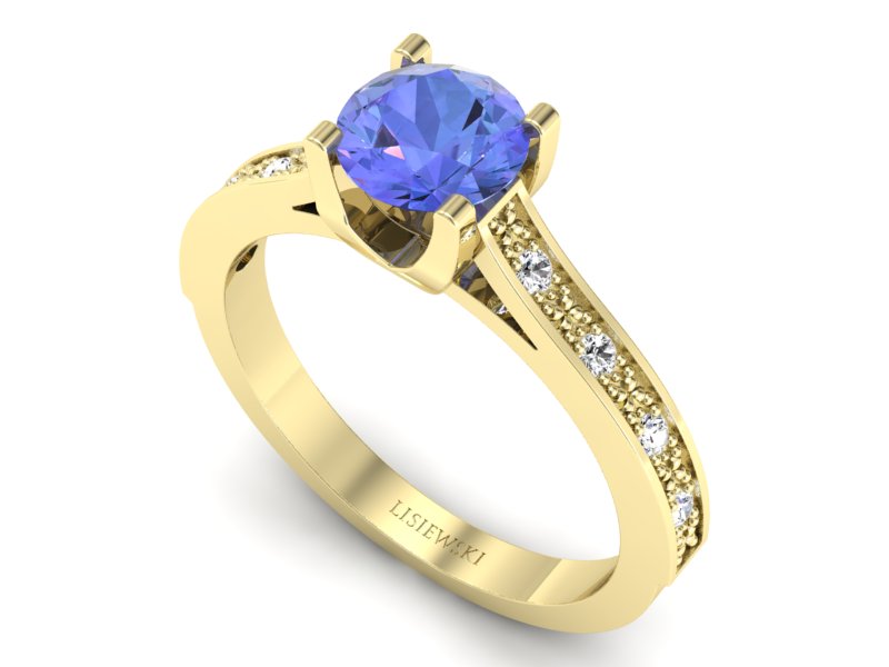 Pierścionek z tanzanitem i brylantami żółte złoto - p16165zt - 3